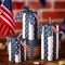 3 Pcs 4th of July Wood Decor Rustic Memorial Day Decorations Patriotic Table Centerpiece with Bowknot Independence Day Wooden Blocks for Farmhouse Home Shelf Decor(White)